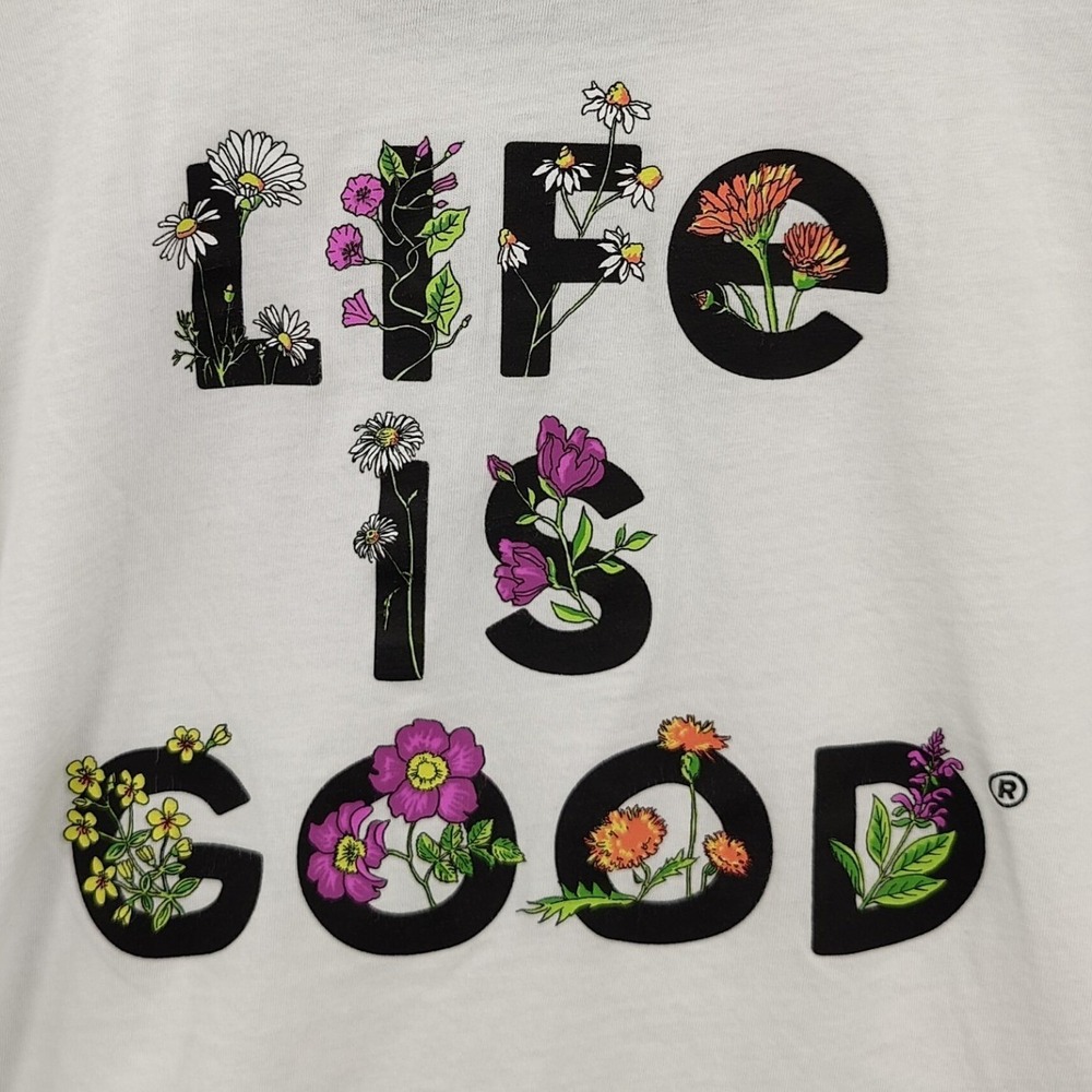 Life Is Good Womens Long Sleeve T-Shirt Floral Crusher-Lite L White Graphic Tee